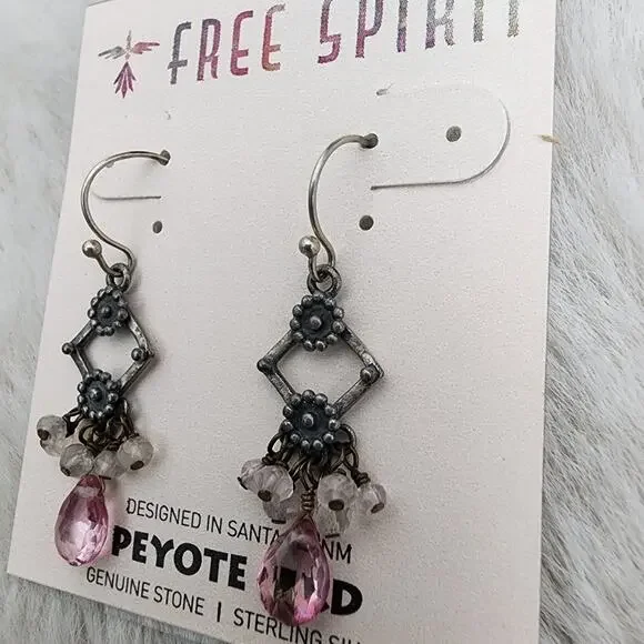 NEW Peyote Bird Free Spirit Pink and Silver Dangling Earrings with Bird Design - Picture 8 of 8